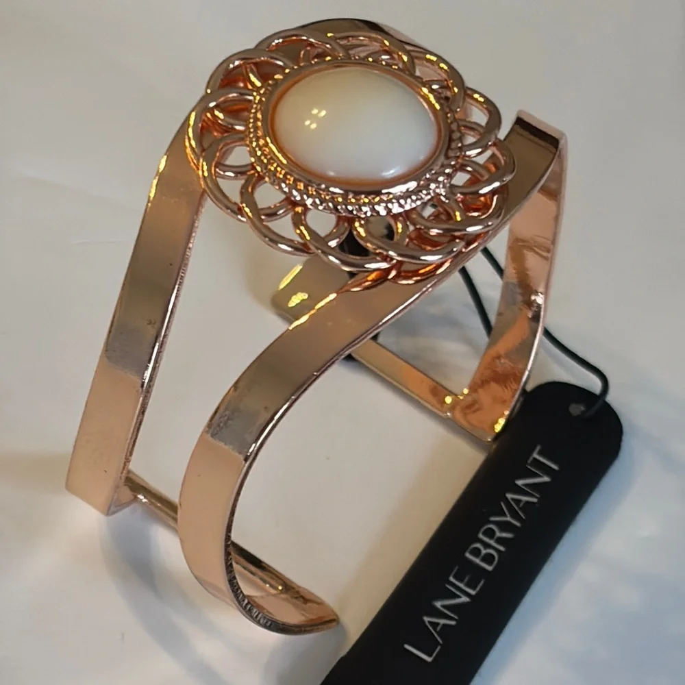 Lane Bryant Rose Gold and Cream Asymmetrical Filigree Cuff Bracelet